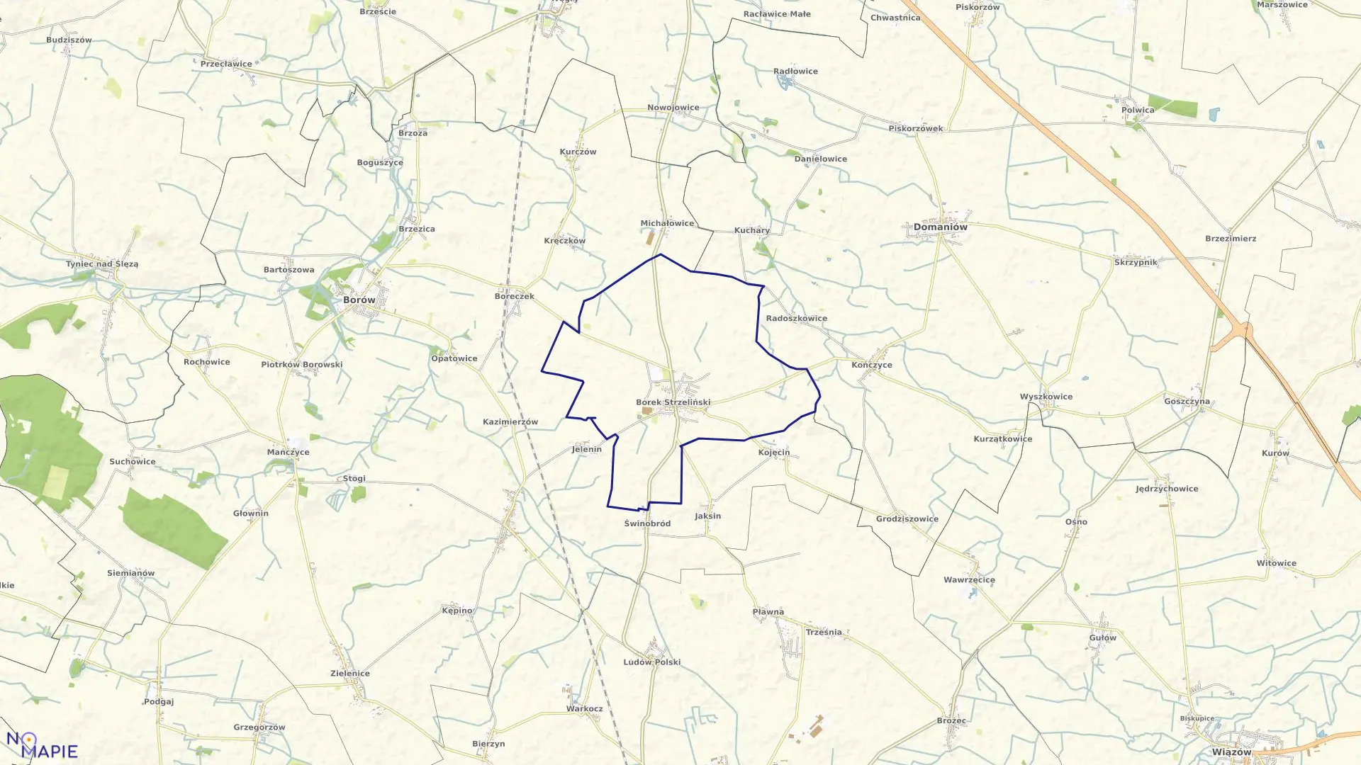 Mapa obrębu BOREK STRZELIŃSKI w gminie Borów