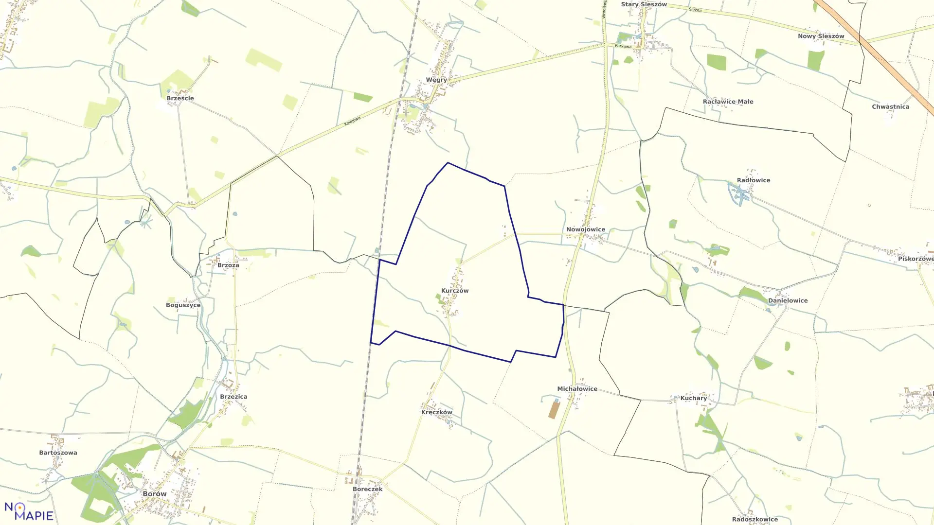 Mapa obrębu KURCZÓW w gminie Borów